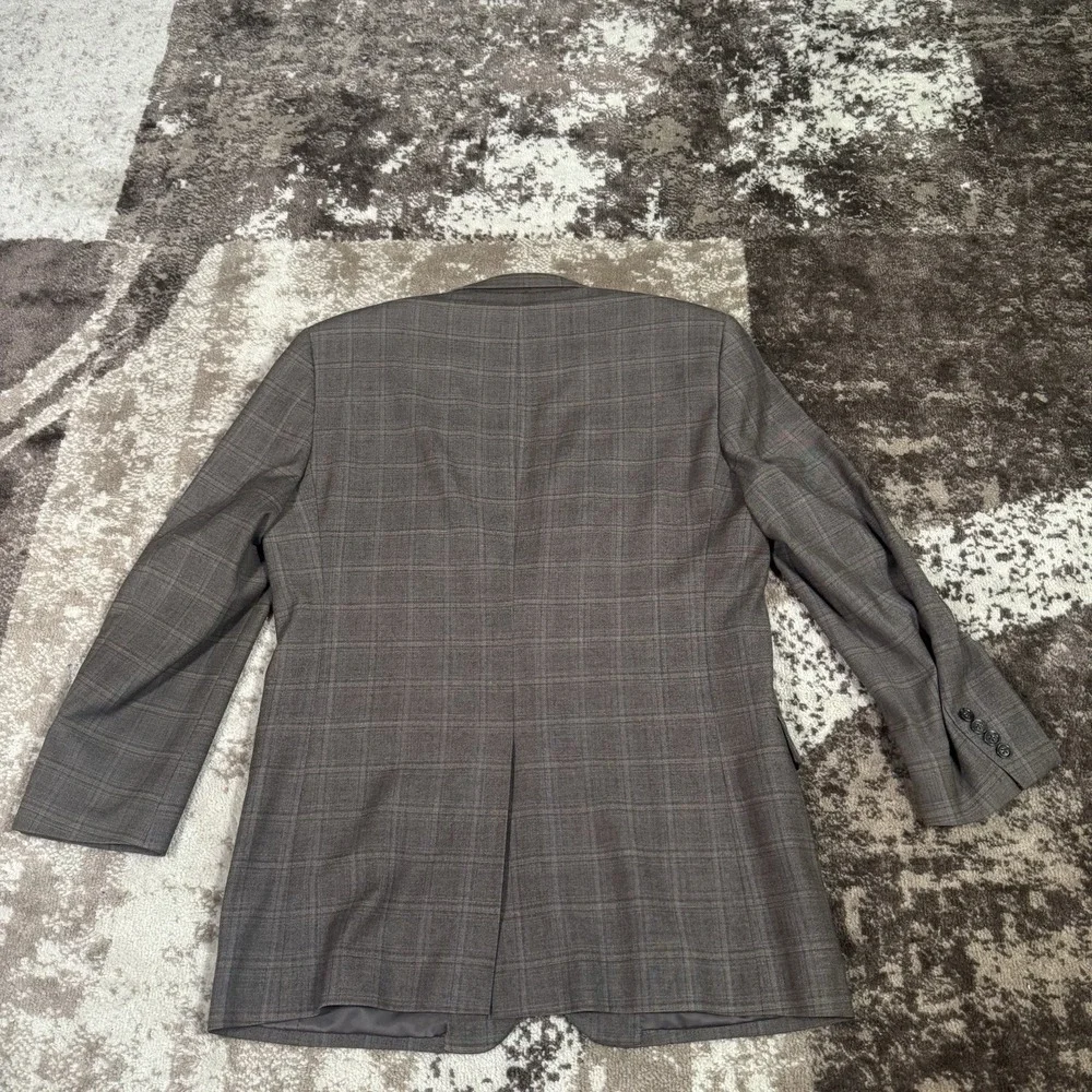 JOS‎ A BANK Blazer Mens 42L Brown Windowpane Wool SportCoat Suit Jacket